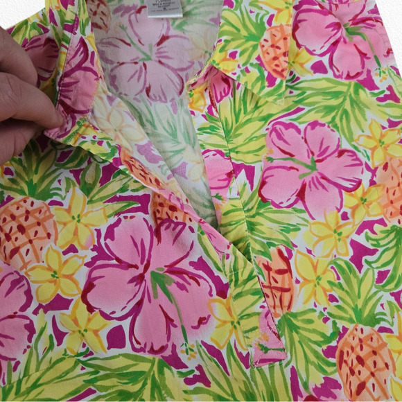 Boston Proper Yellow Tropical V Neck Sleeveless Island Collared Top Size Small - Picture 4 of 7